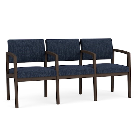 Lenox Wood 3 Seat Tandem Seating Wood Frame, Mocha, RF Blueberry Upholstery